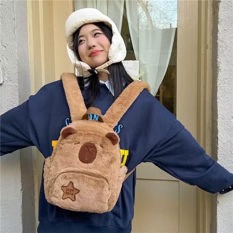 Школьная сумка Capibala Plush Capybara Bag Повседневная универсальная меховая сумка Рюкзак большой вместимости Школьная сумка Mochila