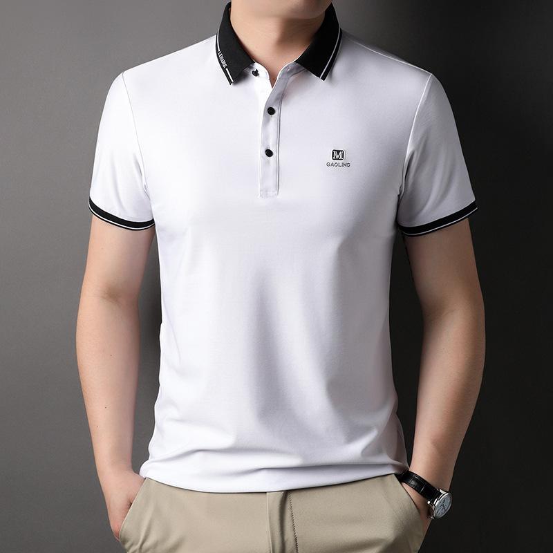 Solid Color Short-sleeved T-shirt Men's Summer Thin Trendy Tops Casual Business Lapel Polo Shirt Men's Clothing