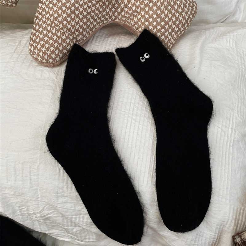 Женские теплые носки, зимние утепленные белые носки, милые носки Kawaii Y2k, элегантные носки для девочек в стиле аниме, черные носки в стиле Лолиты с героями мультфильмов Harajuku