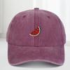 Retro washed black baseball cap, printed watermelon slice logo - Unisex's and Women's universal curved cap, suitable for outdoor, t