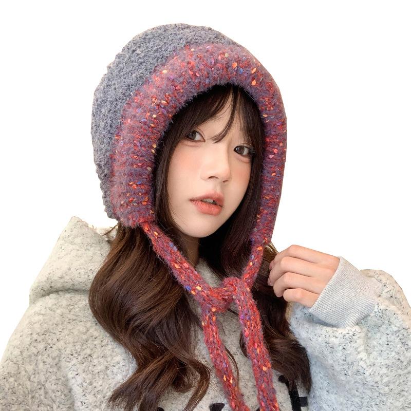 Autumn and winter hat female sweet temperament knitted wool hat winter warm ear hat student bag hat