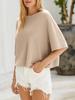 Womens Oversized Short Sleeve Knit Sweater Boat Neck Patterned Fall Pullover Top