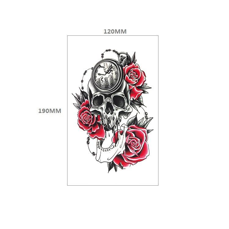 Наклейка с татуировкой черепа, вечное значение, часы, оповещение, красная роза, пистолет, нагрудник, наклейка для переноса воды