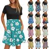 Women's Fashion Casual Loose Round Neck Short Sleeve Printed Pocket Dresses