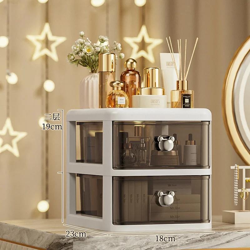 Штабелируемый настольный ящик для хранения с пылезащитным ящиком, офисный ящик для хранения косметики, канцелярские принадлежности, стеллаж для хранения мусора