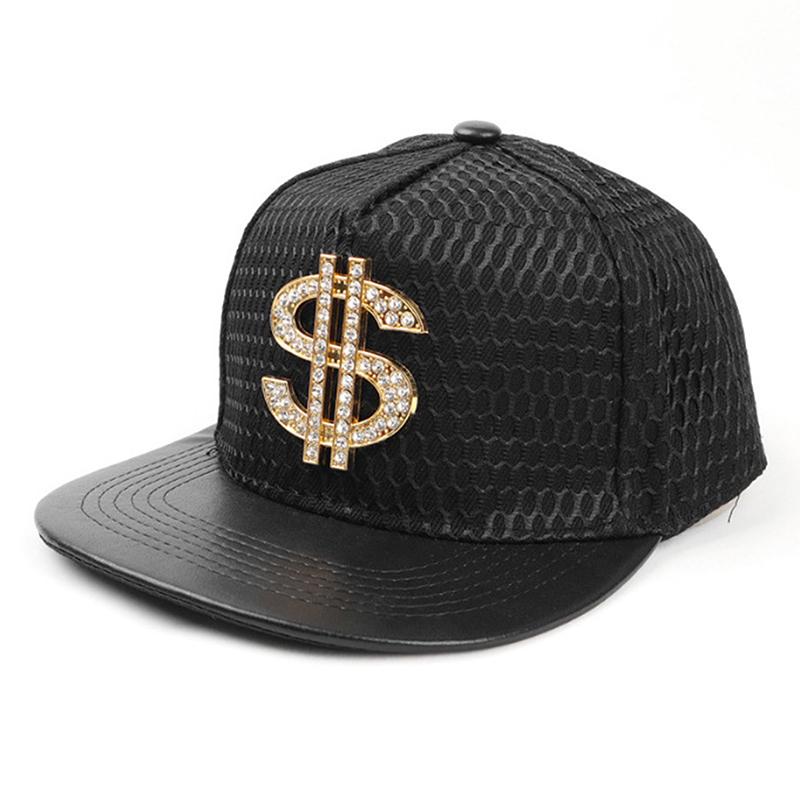 Крутая бейсболка в стиле хиппи с плоскими полями, кепка дальнобойщика в стиле панк с золотым знаком доллара, кепка Snapback для повседневного отдыха и спорта на открытом воздухе