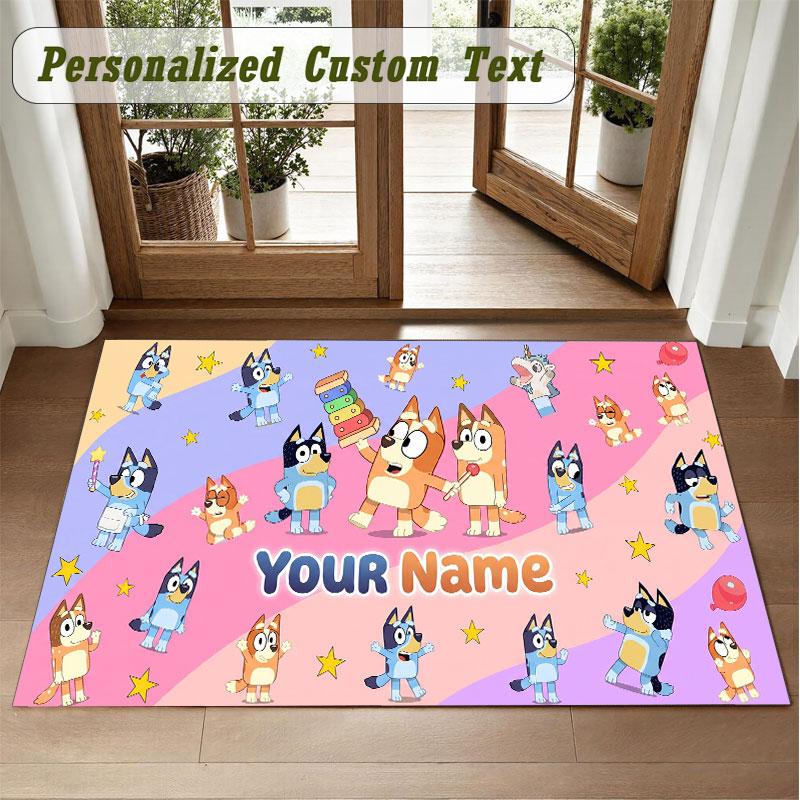 Crystal Velvet Square Rug Custom NameBluey Pattern Non Slip Home Floor Decor Rug