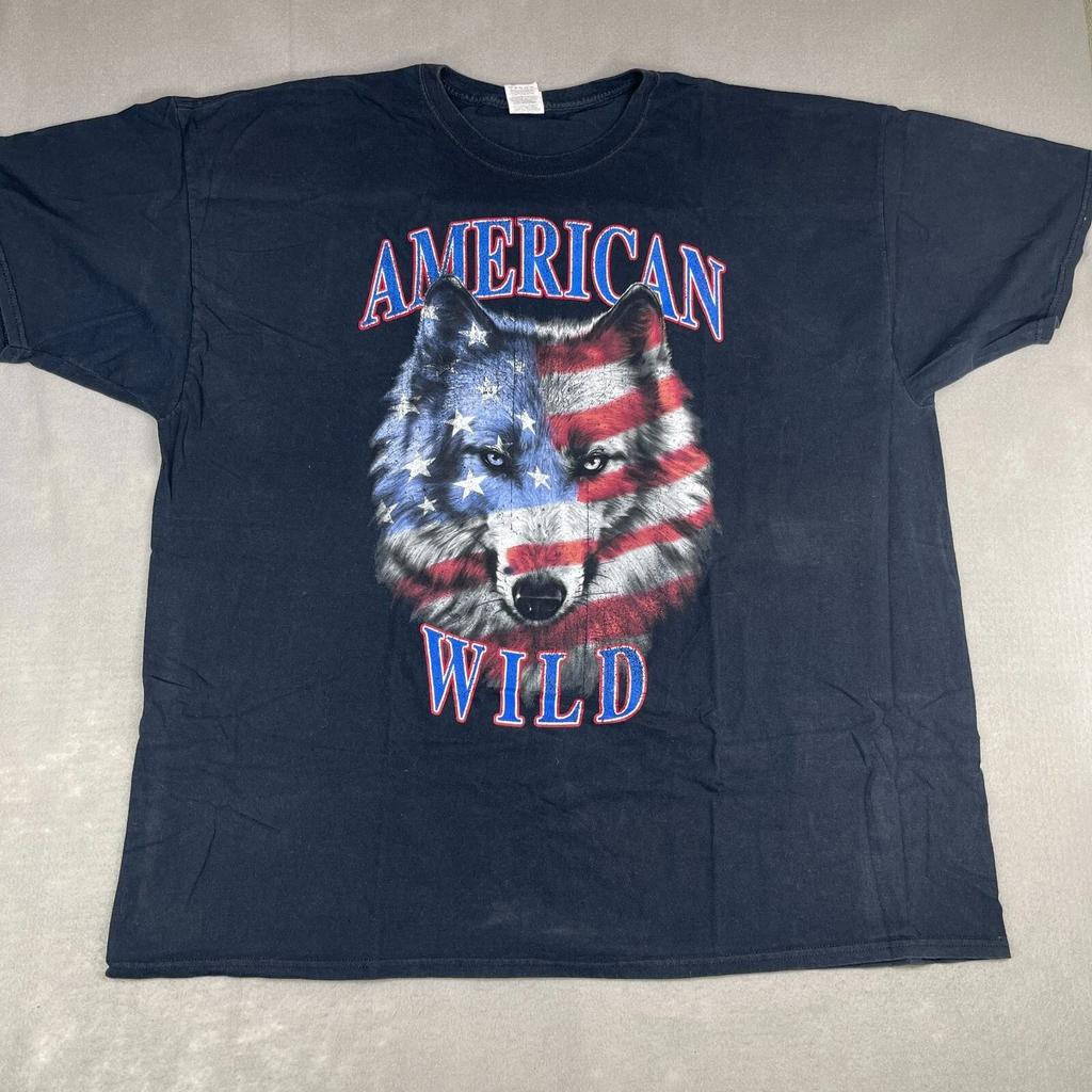 American Wild T Shirt Mens 3XL Black Crew Graphic Short Sleeve Fruit of the Loom