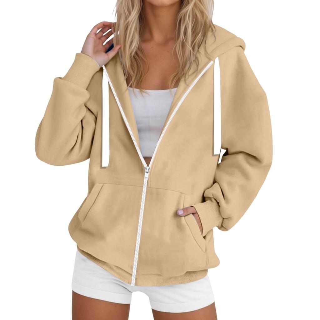 Womens Zip Up Hoodies Casual Long Sleeve Hoodie Jacket Oversized Lightweight Pullover Sweatshirts Tops With Pocket