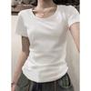 Cotton Short Sleeve T-shirt Women's Summer Close-Fitting and Slim-Fitting Solid Color Bottoming Shirt American Top