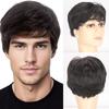 Synthetic Black Mix Blonde Short Curly Wig for Men Highlights Wigs with Bangs Heat Resistant Old Man Wig Father Gifts