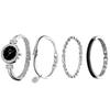 JEWELRYWE Watches and Bangle Simple and Analog Perfect Gift for and Day Women's Set, Cute, 4-Piece Set, Display, Waterproof, Popular, Stylish, Silver,