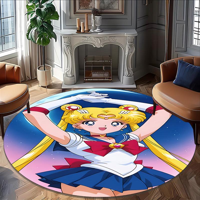 1pc Sailor Moon Carpet, Round Rug, Comfortable, Suitable for Entryways, Living Rooms, Office, And Bedrooms, Christmas Decoration