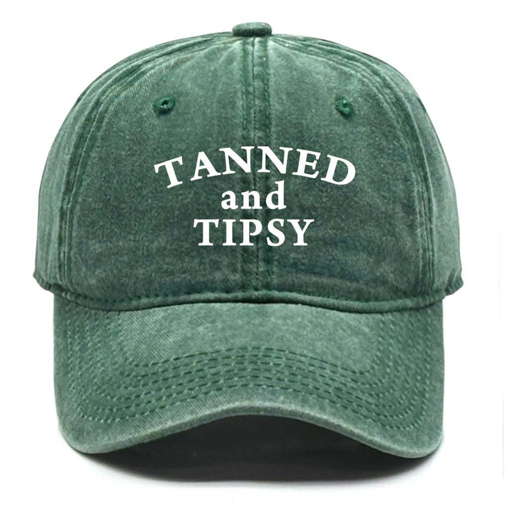 Unisex Adjustable Sun Hat "Tanned and Tipsy" Print Trucker Cap Distressed Retro Outdoor Snapback Baseball Caps One Size Fits All