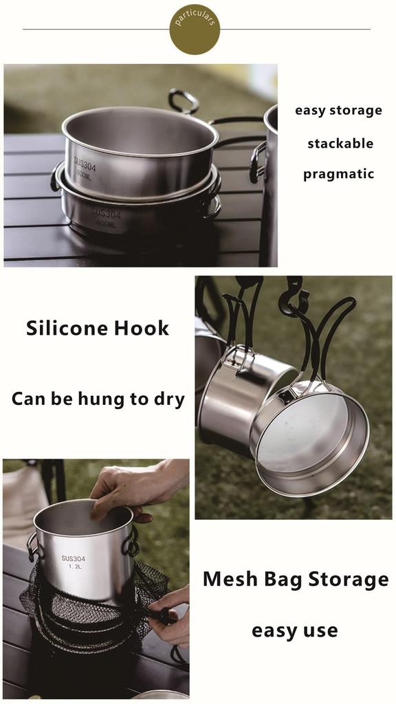 Camping Cooking Portable Pot Pot Cup Set Outdoor Camping Fishing Folding Tableware 5 Travel Cookware Set Set, Pieces,