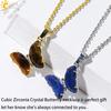 Rock Crystal Necklace Butterfly Necklaces Natural Stone Amethysts Clear Quartz Tiger Eye Pendants Stainless Steel Chain H158