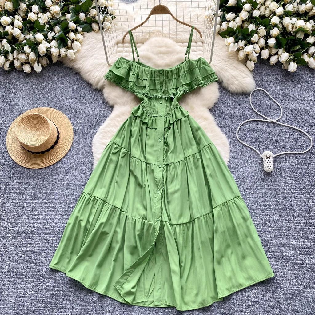 Sexy Off Shoulder Beach Dress Women Slim High Waist Summer Yellow Midi Dresses Elegant Ladies Elegant Party Dress