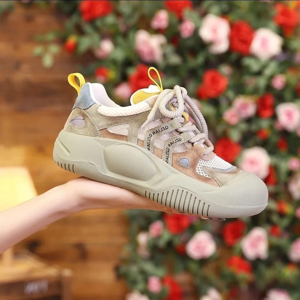 Женские кроссовки ретро 2024 новые нескользящие сетчатые женские вулканизированные туфли дышащие кожаные танкетки спортивная женская обувь Zapatos De Mujer