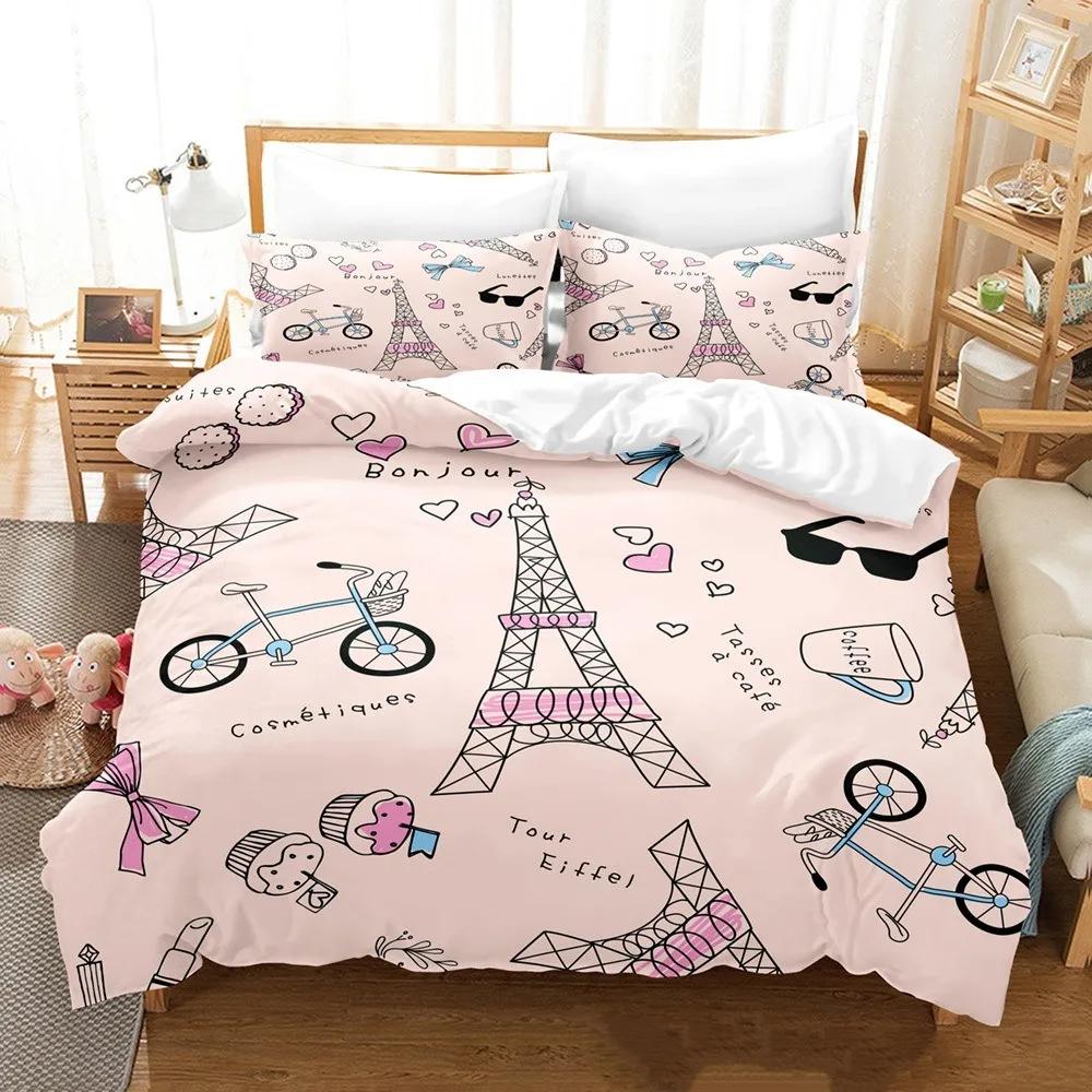 Комплект пододеяльников King Comfortable с цифровой печатью Розовая Любовь Эйфелева башня Роскошный комплект постельного белья 28*28 Включая (Пододеяльник+наволочка