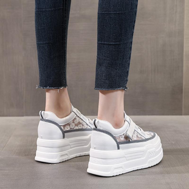 7 см сетчатая синтетическая микрофибра массивные кроссовки блестящая кожа удобные высокие новые летние повседневные туфли на танкетке на плоской подошве