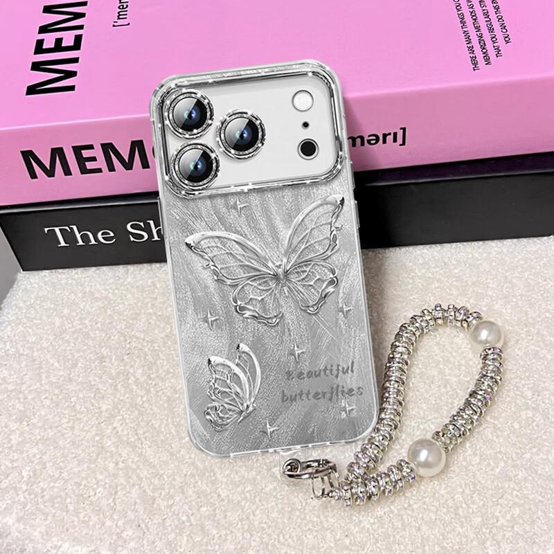 With Built-In Lens ProtectorIPhone 17 Pro Case, for IPhone 17 Pro, Shockproof, Full Protection, High-End Creative Luxury, Butterfly with Bracelet