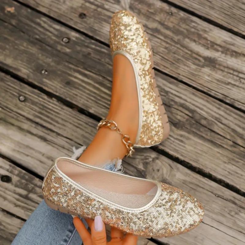 Модные женские балетки Осень Элегантный комфорт Кожаная обувь Повседневные с круглым носком Плоские кроссовки Модные блестящие лоферы-лодочки Zapatos De Mujer