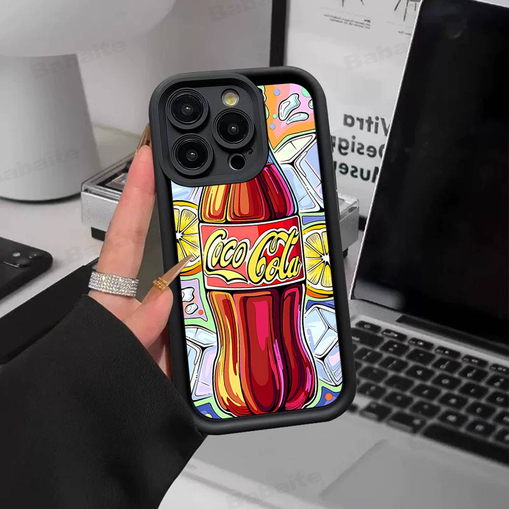 Hot C-Coca Drinks C-Cola Silicone Soft Phone Case For IPhone 17 16 15 14 Plus 13 12 Mini 11 Black Cover