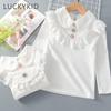 Белая блузка для школьниц, кружевные рубашки с длинными рукавами, детская хлопковая рубашка, топы для маленьких девочек-подростков, детская одежда