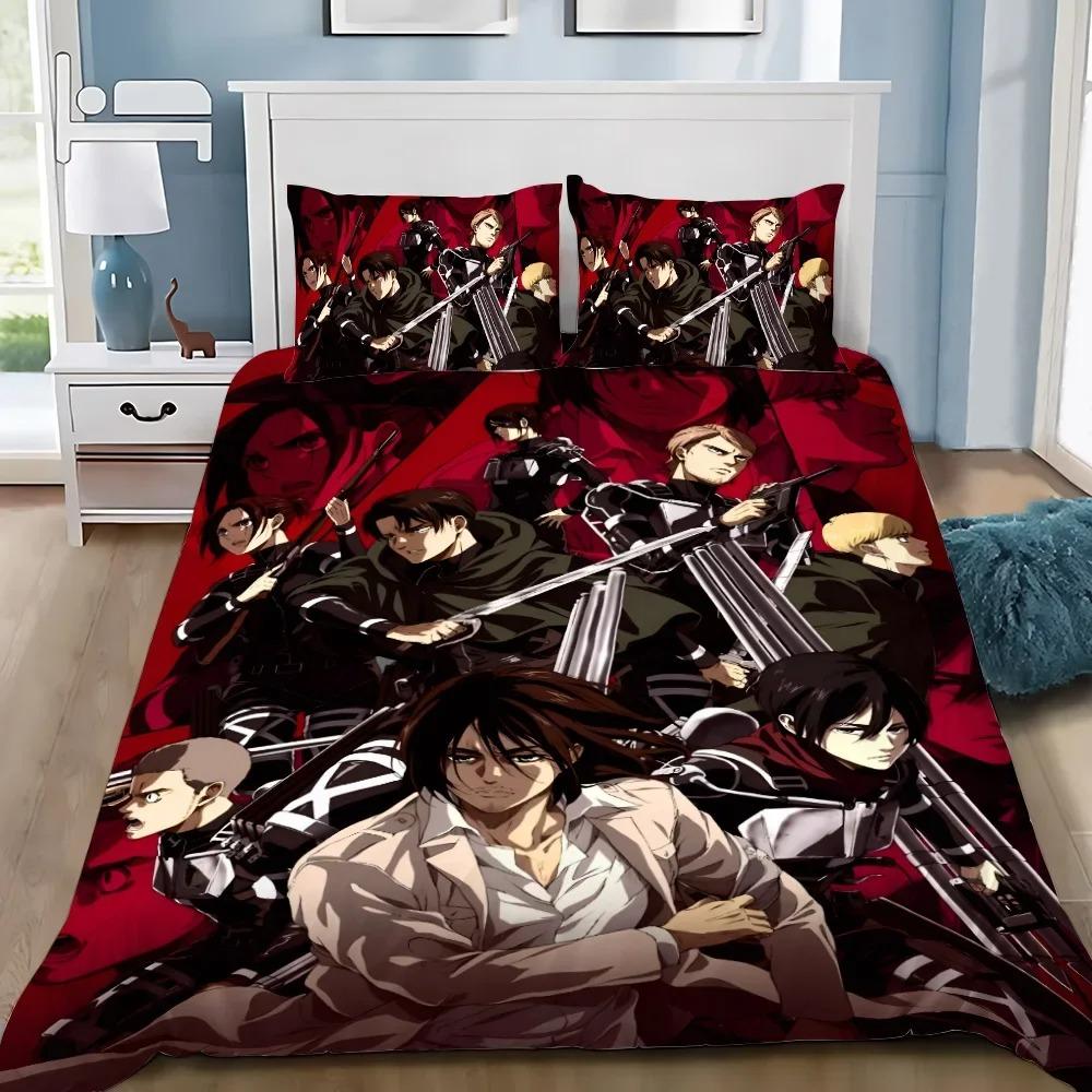 3D Print Anime Attack on Titan Bedding Set Soft Comforter Cover With 1/2pcs Pillow Shams For Kids Adults Microfiber Quilt Cover