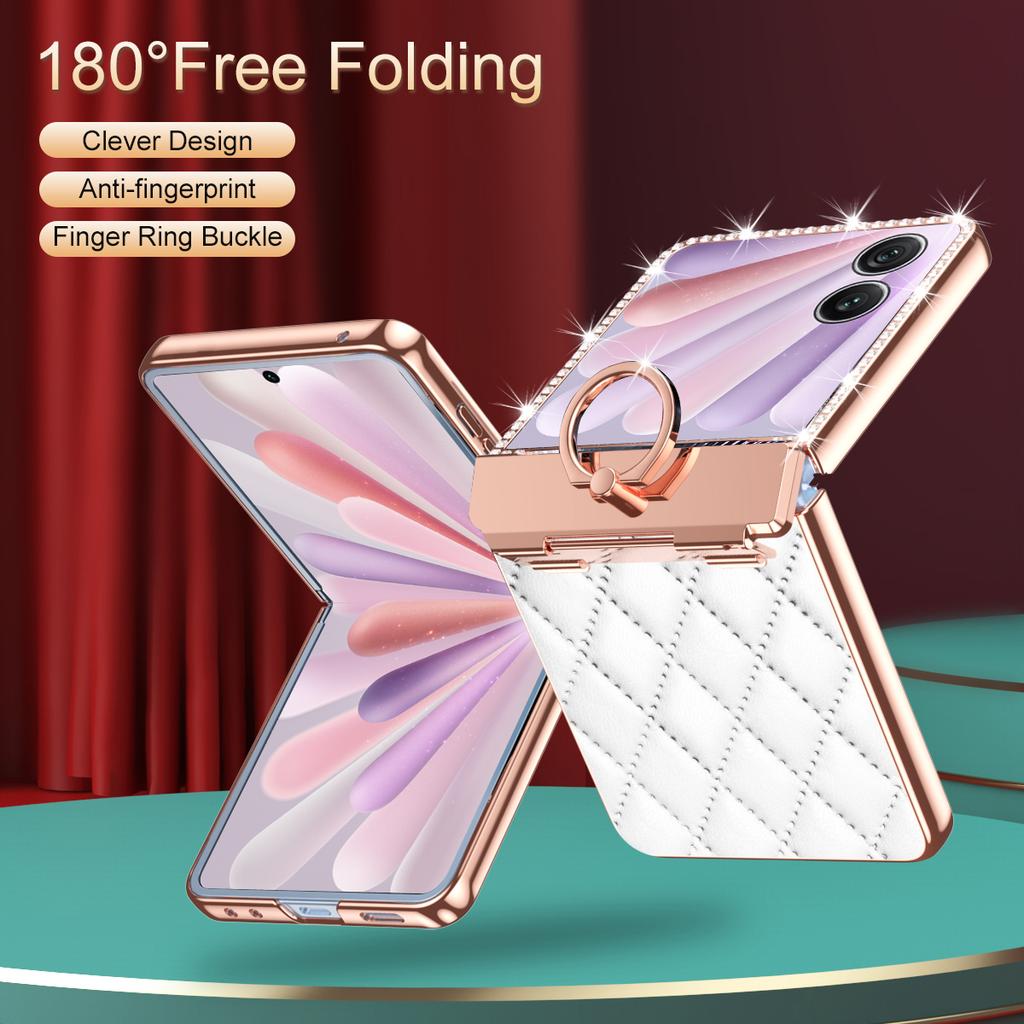Чехол для Honor Magic V Flip 2 с кольцом-держателем, стразами, кожаной + ПК крышкой и пленкой для заднего экрана