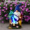 Solar Pumping Gnome Figurine with Light Washing Dog Dwarf Elf Resin Statue Sculpture Outdoor Garden Porch Yard Lawn Decoration Ornament