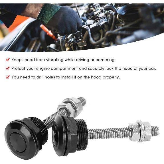 2Pcs Universal Hood Pin Bonnet Lock Quick Release Push Button Bumper Clip Hood Pins (22mm)