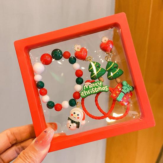 Набор из 5 шт./компл. Рождественский браслет, серьги, набор для рукоделия, детский красочный браслет из бусин ручной работы, шарм в виде Санта-Клауса, оленя, елки, ювелирное украшение, праздничный подарок