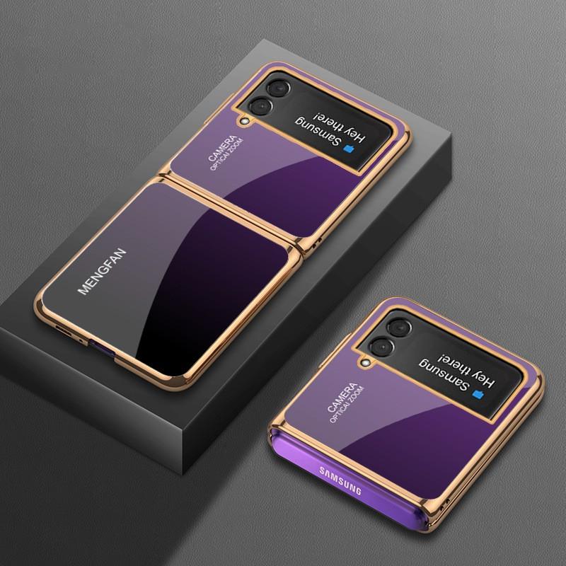 Защитный чехол для Galaxy Z Flip3 Flip4, жесткий ПК-корпус со стеклянной задней панелью с гальваническим покрытием, в скандинавском стиле, настраиваемый