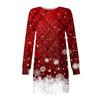 Women's Fashion Round Neck Christmas Print Long Sleeve Wrap Hip Dress Sweater