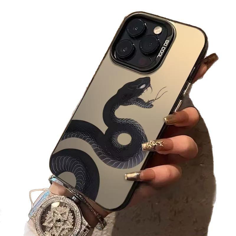 Черный Чехол-Змея с Крестом для iPhone 16 Pro, 15/14/13, 12, 11, и Xs Max/Plus, Продвинутый Лазерный Дизайн
