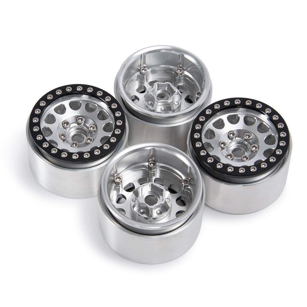 RC Car Inch Internal Beadlock Wheel Widened Version 35mm Internal Beadlock Wheel Hub for AXIAL SCX10 RC Crawler 1 and 4 1.9 No. (Silver Black, Pieces)