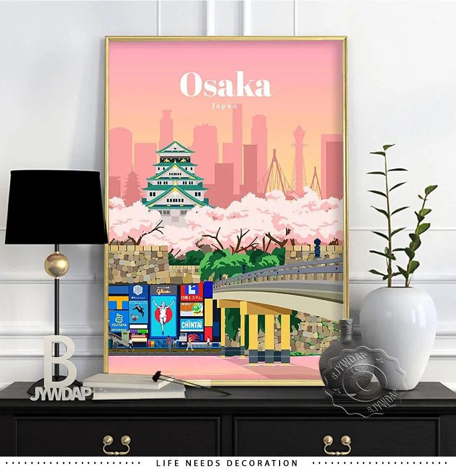Плакат о путешествиях по городам мира, Япония Токио Плакат Осака, Испания Мадрид Акварельный принт, Флоренция Милан Сантьяго Чикаго Декор стен без рамки