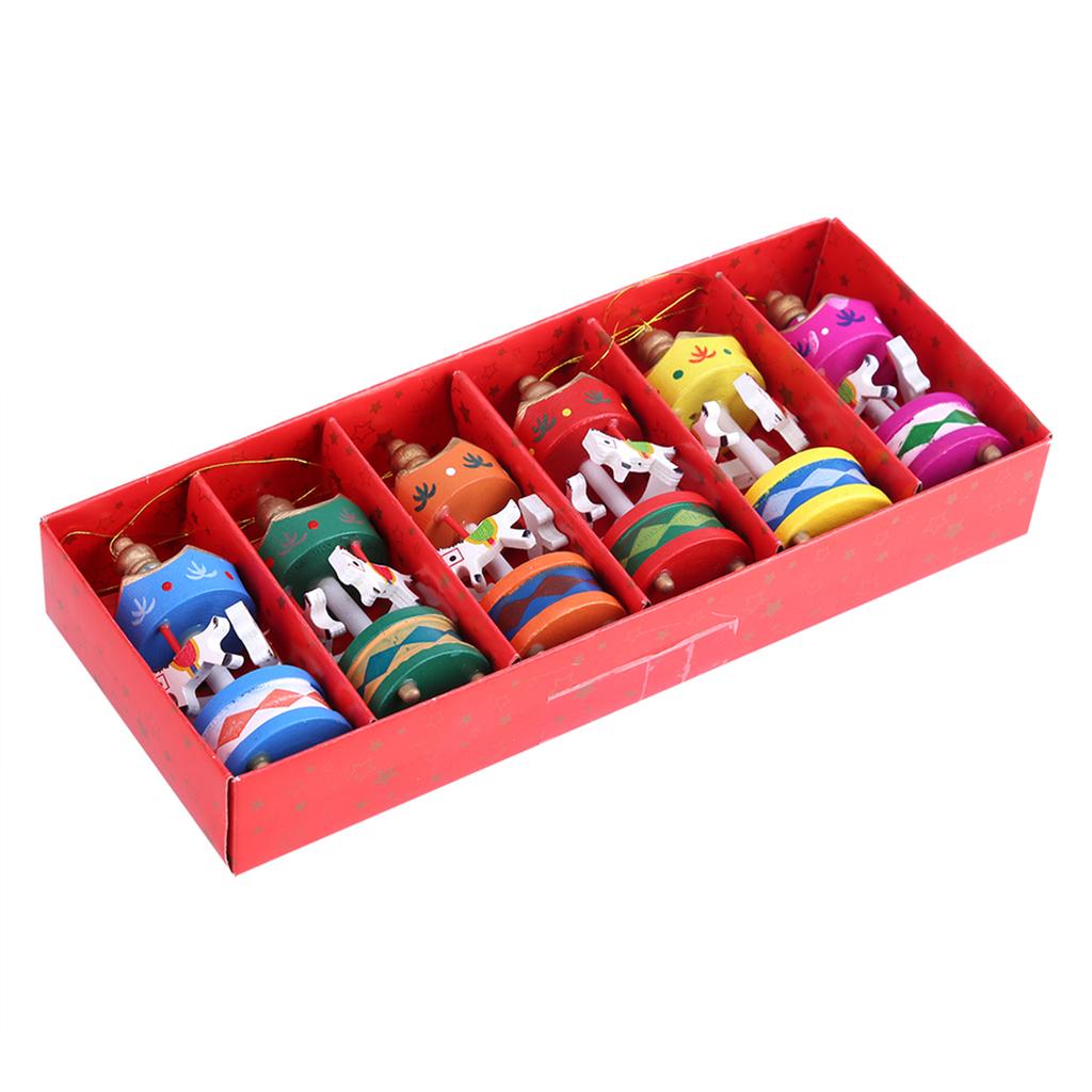 6Pcs/Set Christmas Decoration Wooden Carousel Horse Orament Merry Go Round Xmas Room Decoration Merry Christmas Kids Gift