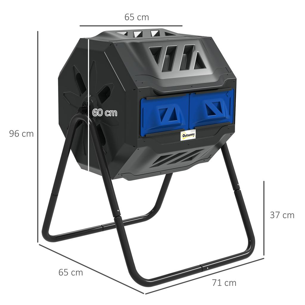 160L 360 degrees Rotating Dual Chamber Composter - Blue