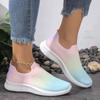 Fashion Gradient Color Women Flats Shoes Breathable Mesh Platform Sneakers Slip On Soft Ladies Casual Shoes Women Tennis Flats