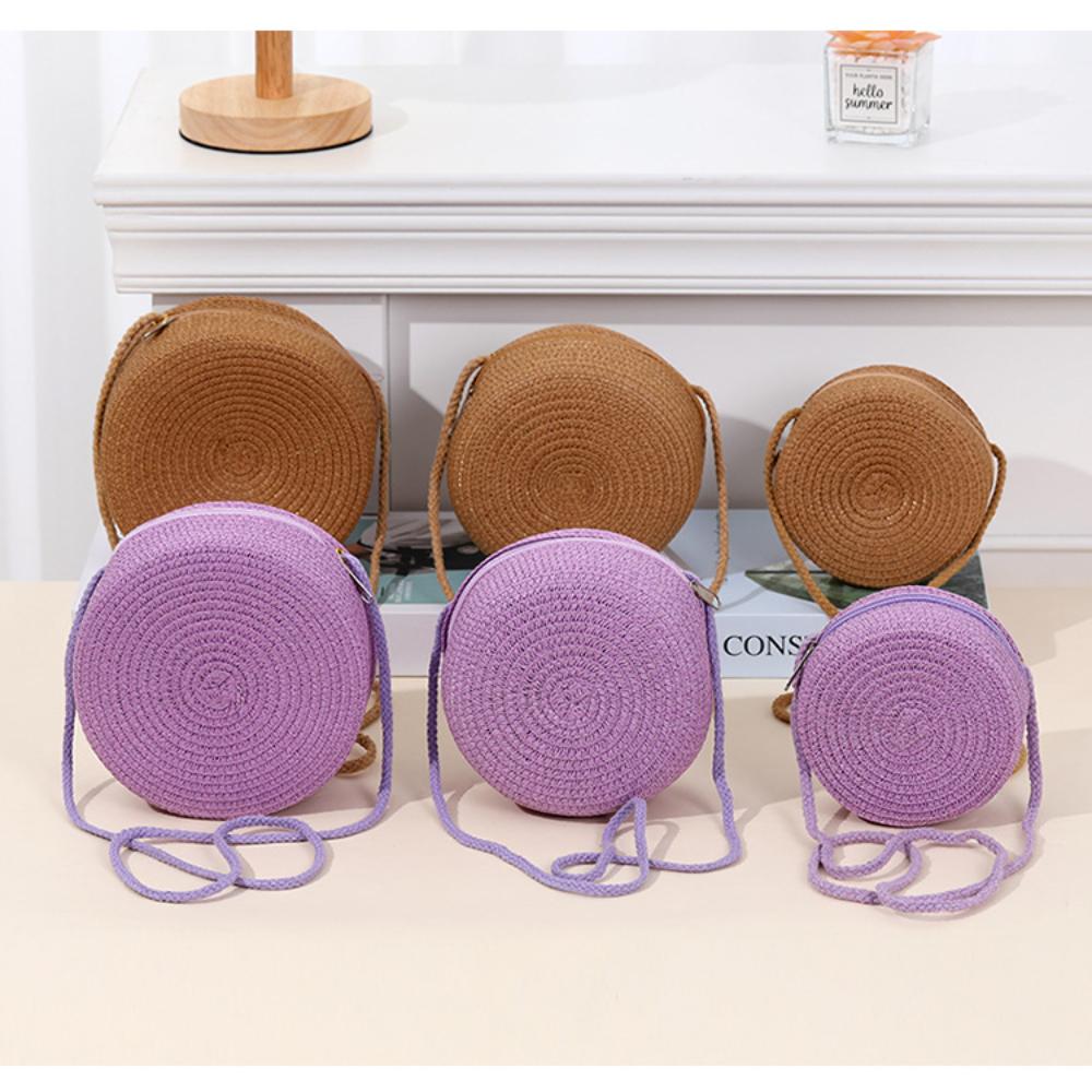 Summer Round Straw Shoulder Bags Handmade Woven Crossbody Bag Purse Trendy Beach Bag Daily Messenger Phone Handbag