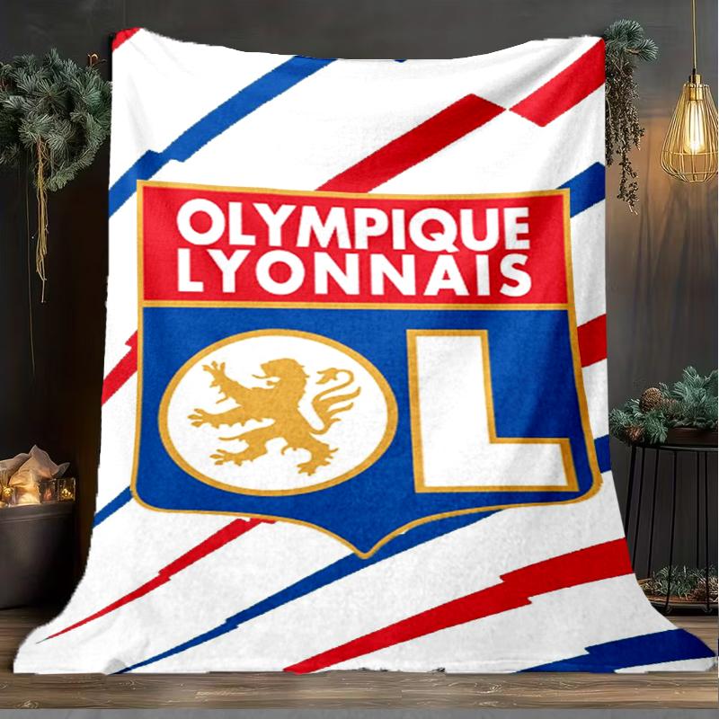 1PC Lyon Football Crest Design Printed Soft Flannel Blanket Throw for Adult Bedroom Living Room Sofa Camping Travel Fan gifts Christmas Gifts