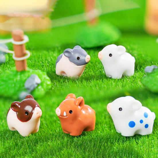 Yousheng 6 шт. Миниатюрная фигурка свиньи из смолы, украшение в виде свиньи, декор для кашпо, мультяшная статуэтка мини-свиньи для мха, микроландшафт, садовые аксессуары для фей