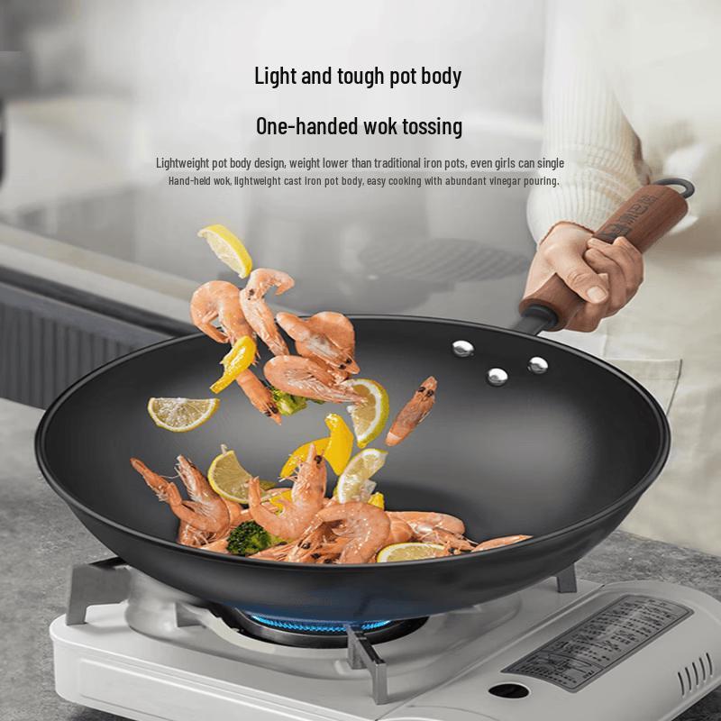 Kangbach 30cm Flat Bottom Wrought Iron Wok with Lid