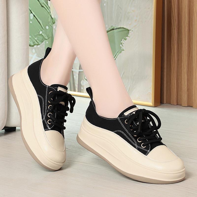 Retro Thick-soled Women's Shoes for Spring and Autumn, All-match, Lace-up Platform White Shoes
