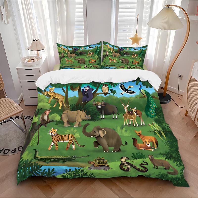 Jungle Animal Parade Print 3Pcs Bedding Setduvet Cover With 2 Bedropillowcase Home Birthday Gift