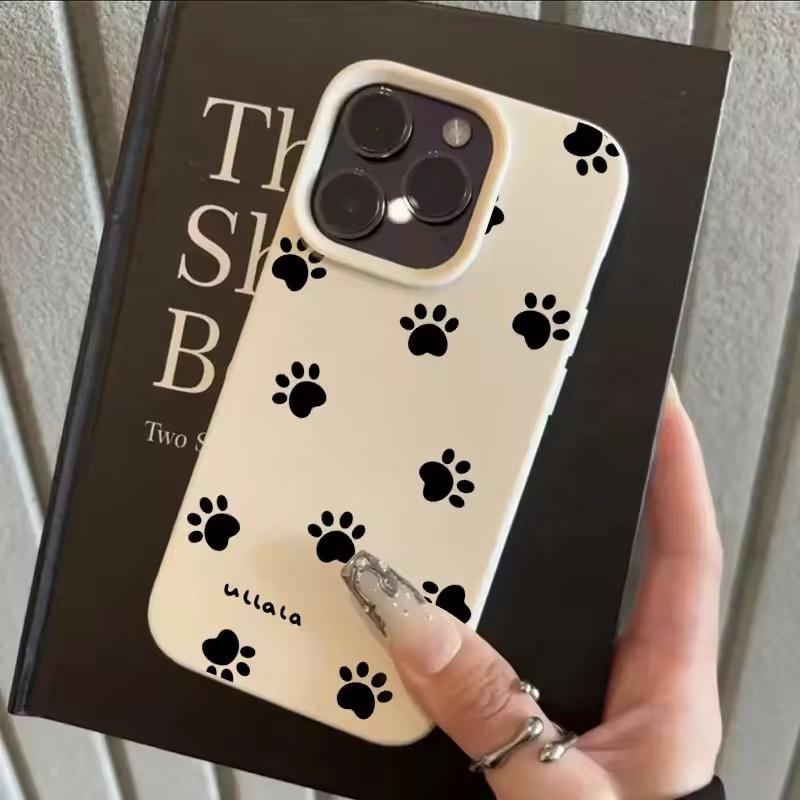 Милый чехол для телефона с принтом следов черного кота для iPhone 17 16 Pro 15 14 Plus 13 12 11 Pro MAX 17Air 16E Мягкий чехол с кожаной текстурой