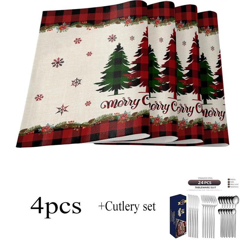 Рождественская елка Буффало Клетка Подставки под тарелки Набор из 5 Рождественские подставки под тарелки Подставки для обеденного стола Кухонный стол Вечеринка Домашнее украшение