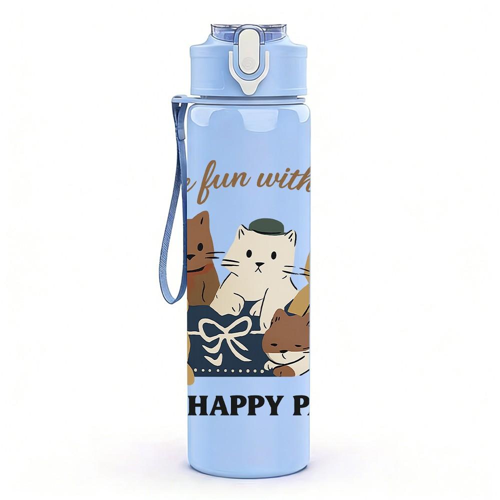 1PC Love From You Happy Cat Group 750ml Color Plastic Sports Water Bottle Leakproof Flip Straw Lid Suitable for Sports Office Home Use